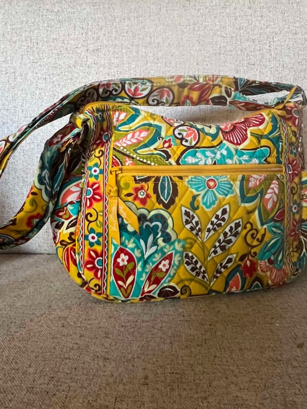 Vera Bradley "On the Go" Crossbody Bag "Provencal" Pattern Yellow/Teal